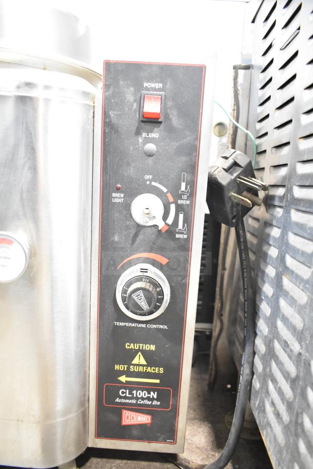 Cecilware CL100-N twin 3-gallon automatic coffee urn, 120-240V, 1 phase, with power, blend, and temperature controls.