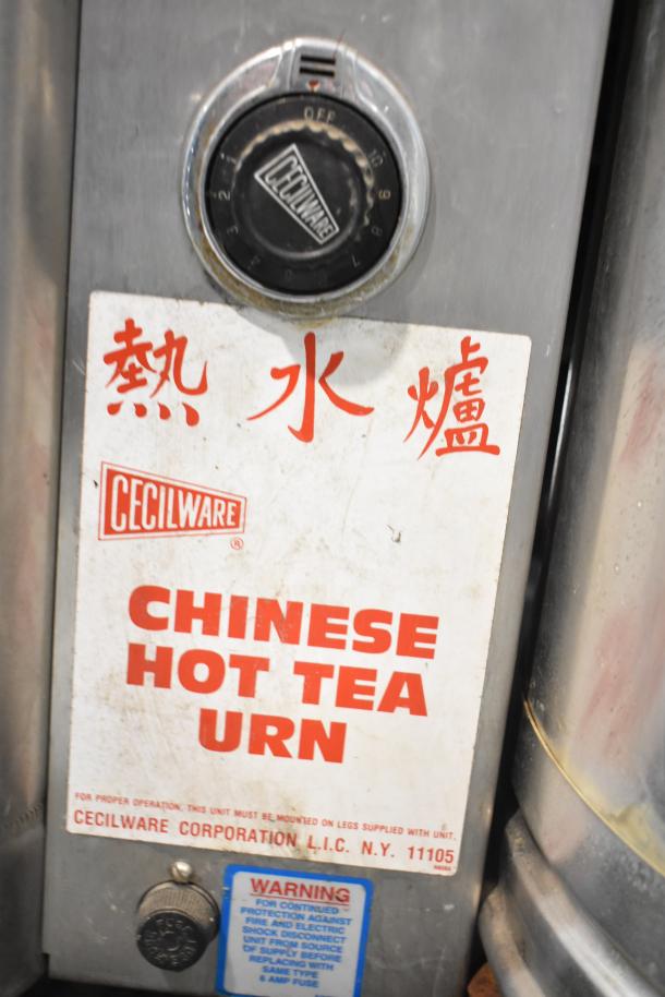 Cecilware Commercial Countertop Hot Tea Urn with control knob and labels in good condition.