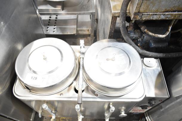 Cecilware commercial countertop hot tea urn with dual stainless steel lids, visible label, and control knob. Good condition.