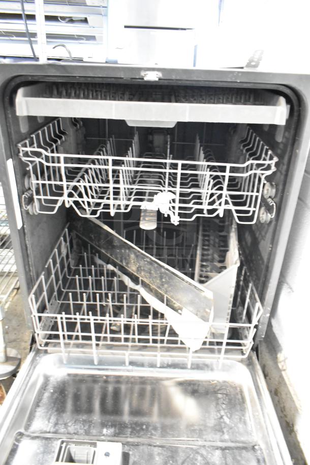 Whirlpool WDT30HAMZ0 undercounter dishwasher, 115 volts, 1 phase, open view showing interior racks, clean.