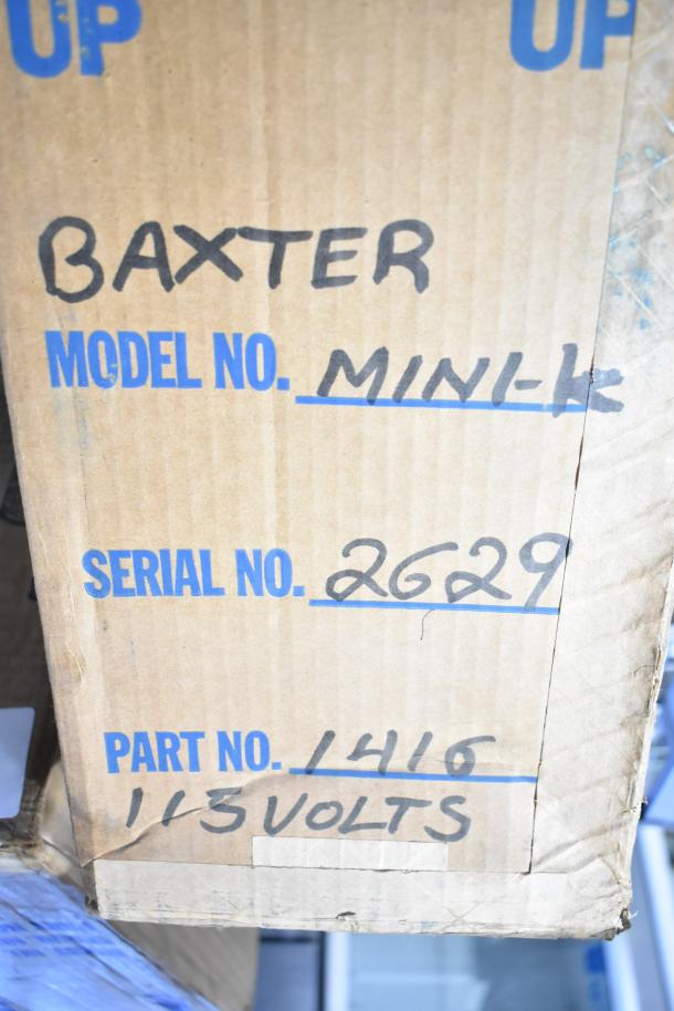 Baxter Mini-K Compressor in box. Model No. MINI-K, Serial No. 2629, Part No. 1416, 115 Volts.