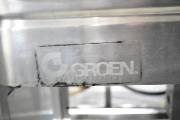 Groen Commercial Braising Pan, stainless steel, visible Groen logo on side, suitable for industrial kitchens.