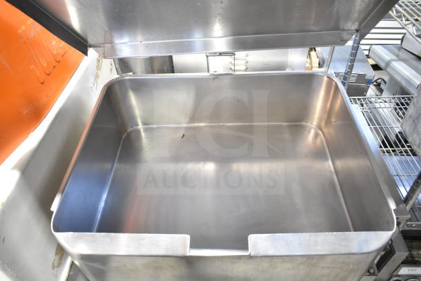 Groen Commercial Braising Pan, stainless steel, open lid, clean interior, excellent condition, ideal for professional kitchens.