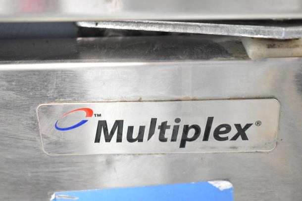 Multiplex MA-8-1US Commercial Blend In Cup Workstation on Single Door Undercounter Cooler. Silver finish, visible Multiplex logo.