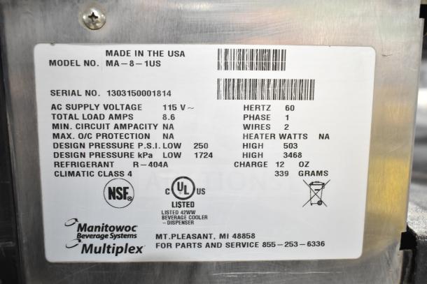 Multiplex MA-8-1US Commercial Blend In Cup Workstation on Single Door Undercounter Cooler, 115V, 1 Phase, NSF/UL listed.