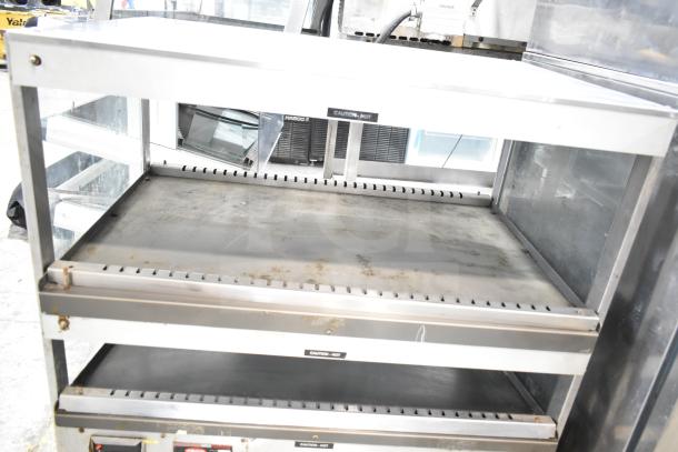 Hatco GRSDS/H-36D 36" heated display shelf, countertop model, stainless steel, 120V, 1 phase, caution: hot label visible.