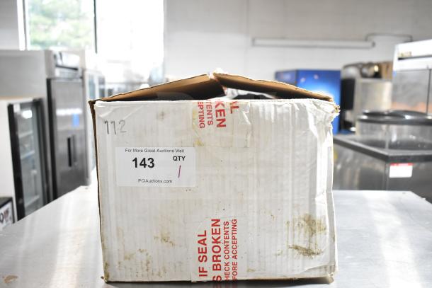 Damaged box of Blend Buddy Wall Mounting Dispensing System, with seal warning and auction label visible.