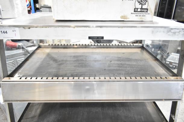 Hatco GRSDS-36D Commercial Heated Merchandising Display, 120V, 1 Phase, stainless steel, used; caution: hot label visible.