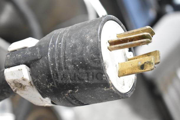 BKI FKM-F commercial pressure fryer, electric, 208/230V, 3 phase, on casters; close-up of power plug highlights.