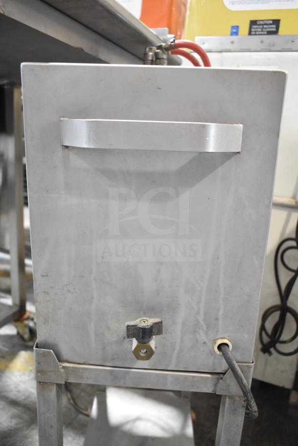 Bakon GS 250 commercial unit on casters, 110V, 1 phase, stainless steel, used condition, visible knob and cord.