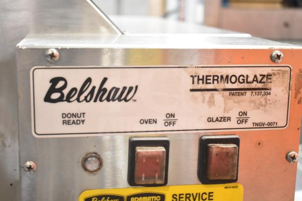 Belshaw TG50 Thermoglazing Station, floor style, commercial casters, 208V, 1 phase, labeled controls for oven and glazer.