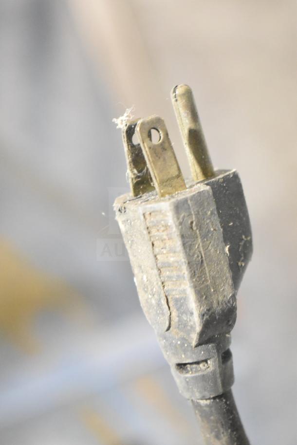Cecilware FTC-3 Commercial Iced Tea Machine plug, 120 volts, 1 phase, showing wear and dust accumulation.