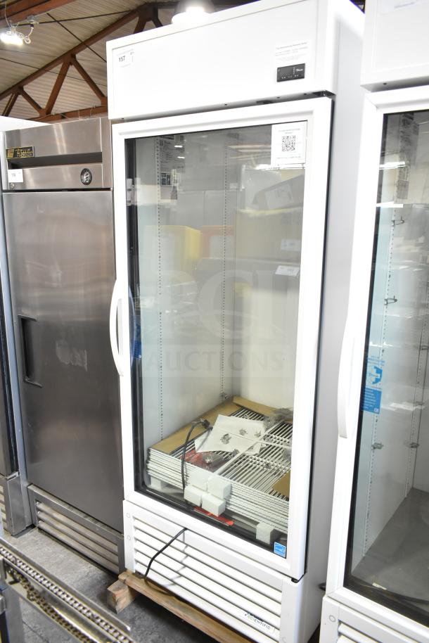 2025 True TSCI-600R-G-PH cooler, single door, 115V, 1 phase, glass front, empty interior, commercial use, excellent condition.