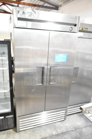 2016 True T-35 commercial cooler, stainless steel, two doors, 115V, 1 phase, excellent condition, model T-35 visible.