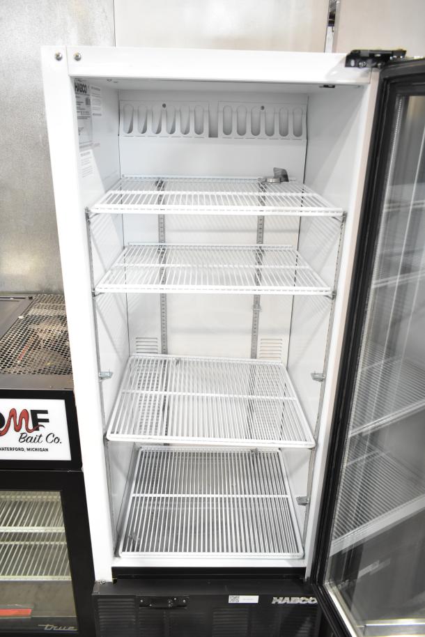 Habco SE12 Commercial Cooler Merchandiser, single door, three shelves, 115 volts, 1 phase, excellent condition.