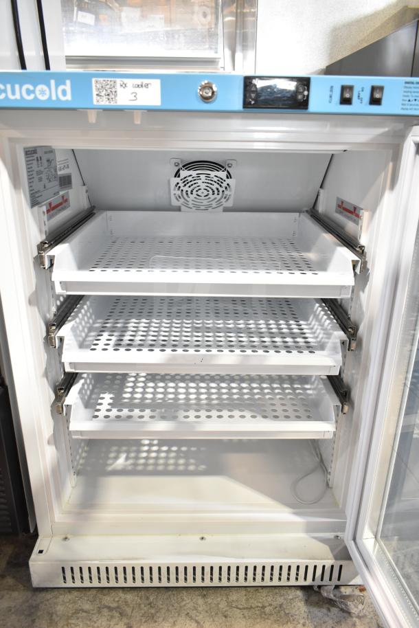 Accucold ARG6PV Mini Cooler Merchandiser, 110 Volts, 1 Phase. Features multiple perforated shelves, clean interior.