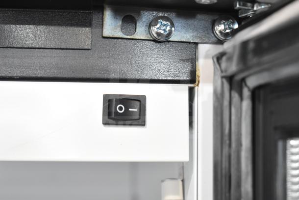 2019 Habco SE18 Commercial Cooler, on/off switch detail, 110V, 1 Phase, model SE18, single door, reach-in style.