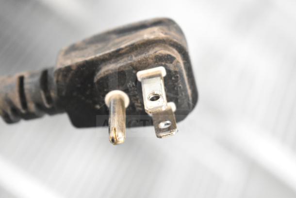 Close-up of a 110V power plug for a 2019 Habco SE18HC Commercial Single Door Reach In Cooler Merchandiser.