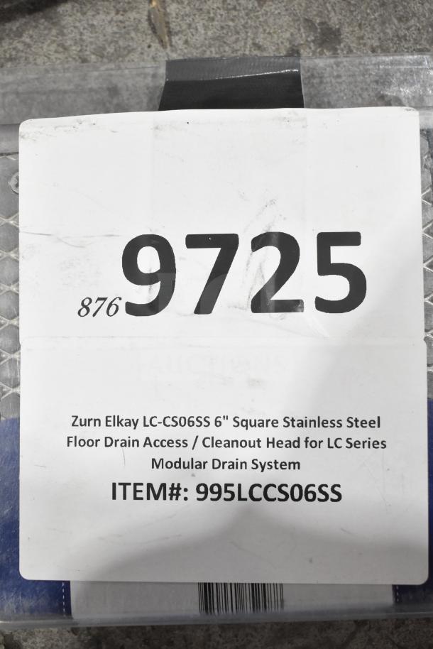 2 new Zurn Elkay LC-CS06SS 6" square stainless steel floor drain access heads. Model 995LCCS06SS, for LC Series system.