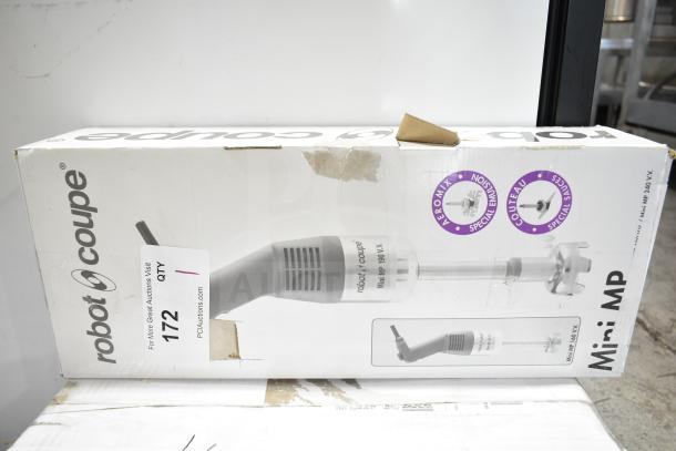 Brand new Robot Coupe MMP240VV Mini 10" immersion blender in original box; features variable speed, minor box damage.