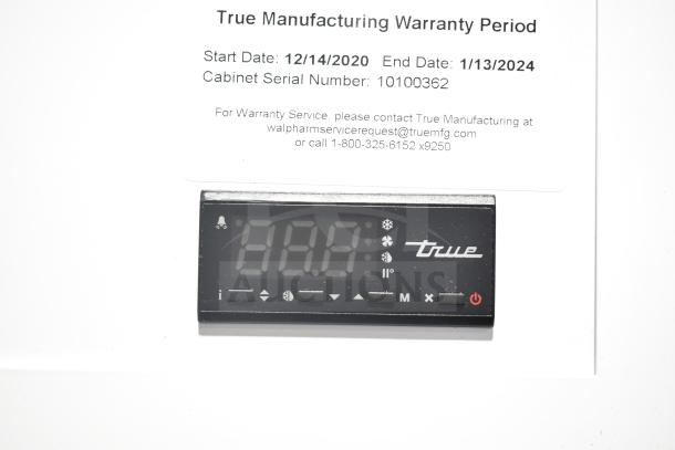 2021 True TSCI-600R-G-PH Cooler, 115V, 1 Phase. Warranty card with start date 12/14/2020. Serial No. 10100362.