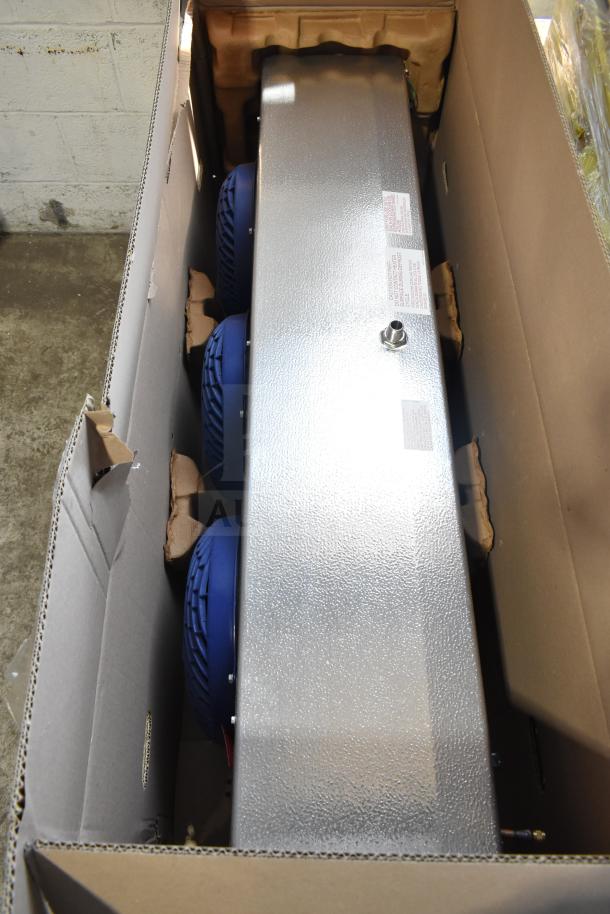 Three brand new scratch and dent Bohn evaporator fans in box, models BEL0650AG6AMAD2107 and BEL0130CC6EEAYF859.