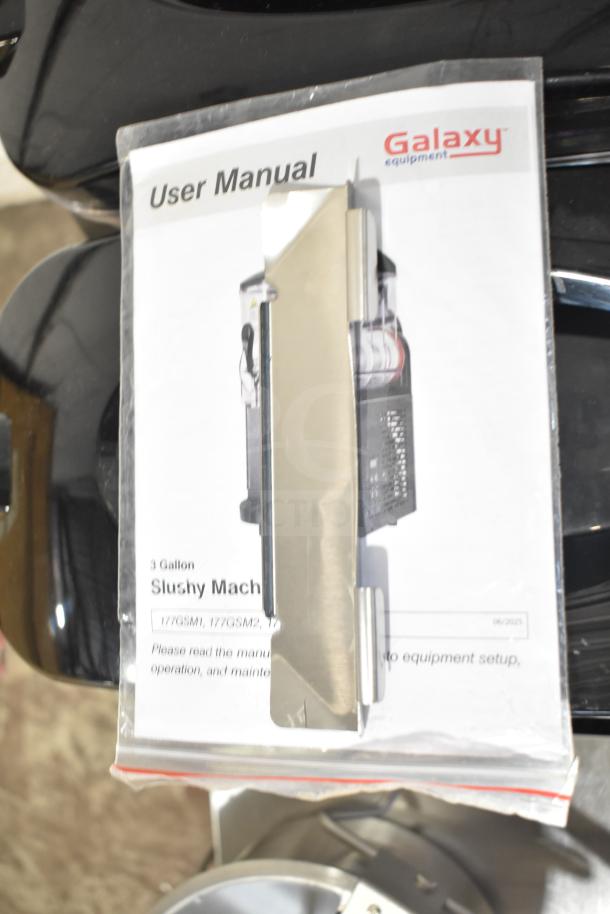 Brand new Galaxy 17GSM2 slushy machine, countertop model, 3-gallon capacity. Includes user manual. 120 volts, 1 phase.