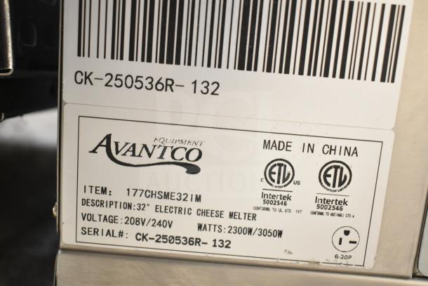 Brand new Avantco 177CHSME32IM 32" electric cheese melter, 208/240V, 2300W/3050W, minor scratches, made in China.