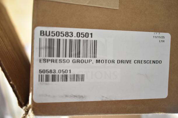 Brand new Bunn 50583.0501 Espresso Group, Motor Drive Crescendo by Avantco, model 177CHSME32IM, in original packaging.