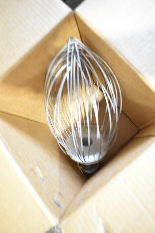 Brand new Hobart DWHIP-SSTH30 stainless steel wire whip for 30 Qt. bowls, in original box, slight scratches.