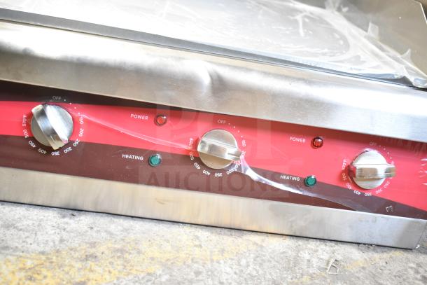 Avantco 177EG30N 30" electric countertop griddle, brand new with scratch and dent, temperature controls visible.