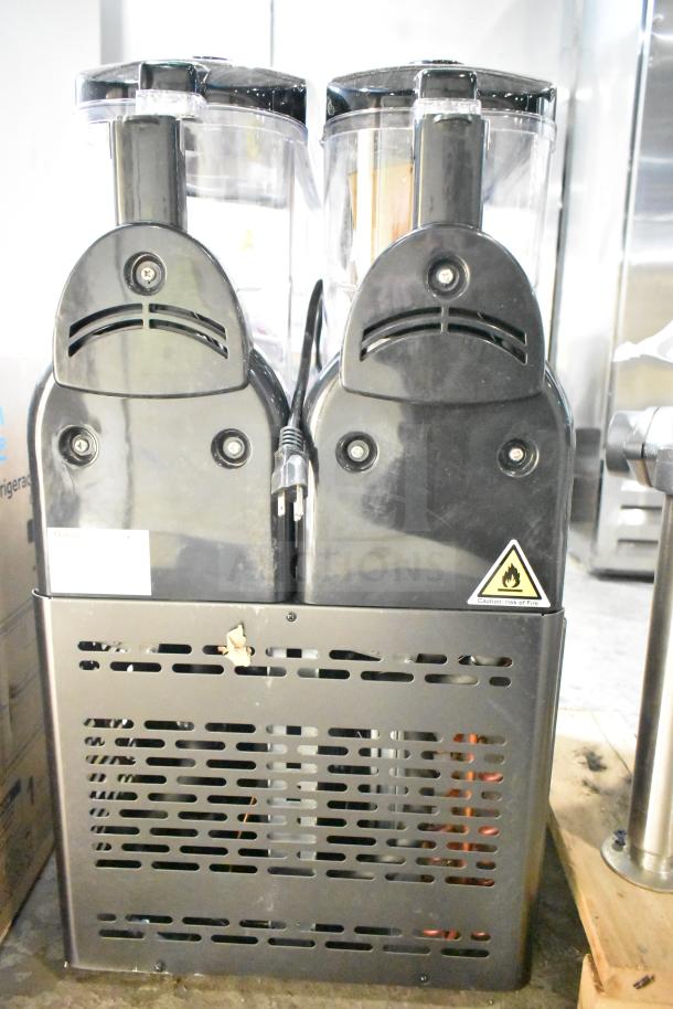 Galaxy 177GSM2 double 3-gallon pourover granita machine, new condition, with minor scratches and dents.