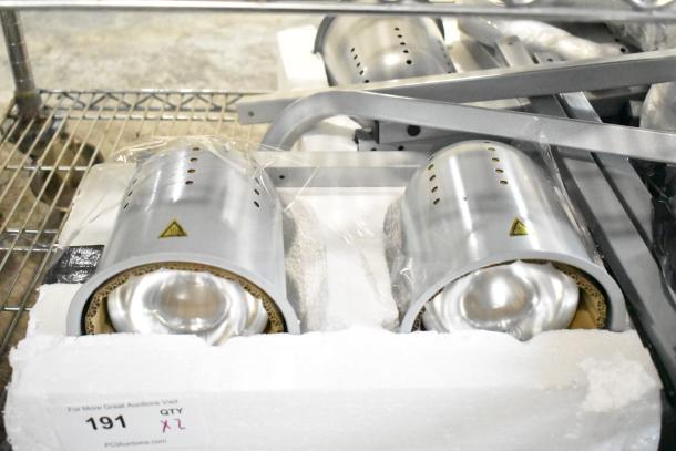 2 new ServIt Suspension Bar Heat Lamps, 120 Volts, scratch and dent condition, in original packaging.