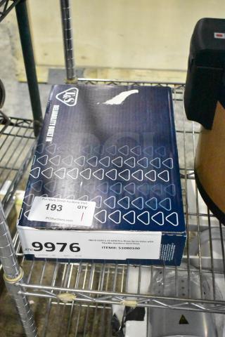 Boxed T&S B-0100 1.15 GPM Pre-Rinse Spray Valve, new with dent, includes flexible stainless steel hose, item #51080100.