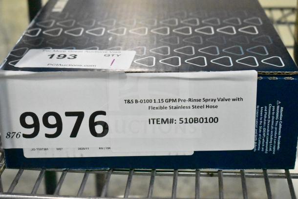 BRAND NEW T&S B-0100 1.15 GPM Pre-Rinse Spray Valve with flexible stainless steel hose, item#: 510B0100, in box.