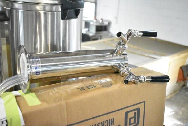 Stainless steel 3-tap beer tower with 3" column. Brand new Continental Refrigerator model 5-211. Includes visible label.