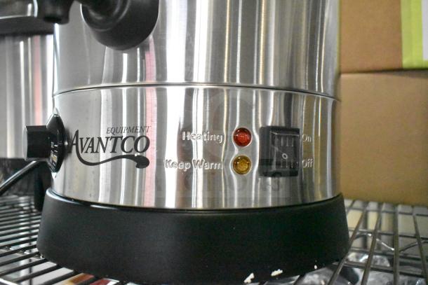 Brand new Avantco 177WB29L 7.6-gallon water boiler with scratch and dent. Features heating and keep warm lights, on/off switch.