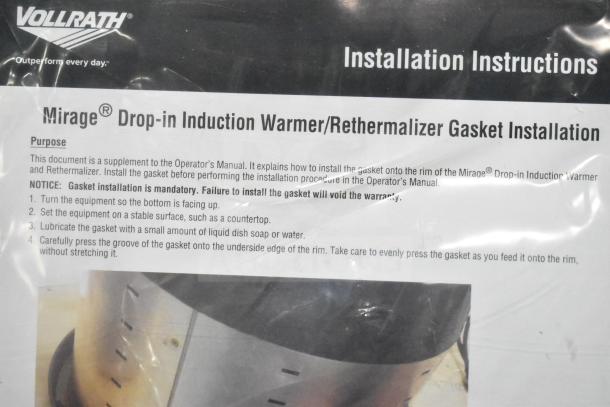 Vollrath 7411 Mirage® 11 Qt. Silver Drop-In Induction Rethermalizer installation instructions, new condition.