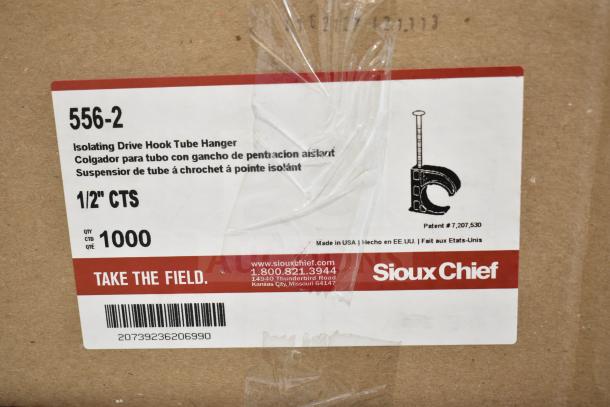 2 Sioux Chief PickUp Talon Tube Hangers. Model 556-2 for 1/2" CTS piping. New with minor packaging dents.