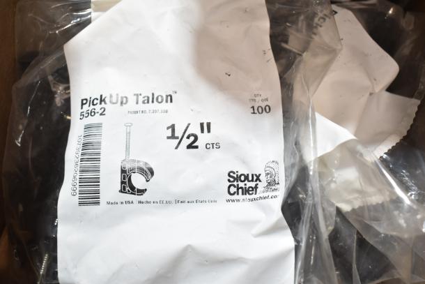 New Sioux Chief 556 Series PickUp Talon Tube Hanger, 1/2" CTS, visible packaging label, 100 qty, Made in USA.