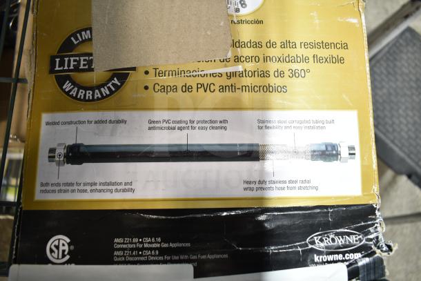 Krowne M5072K 72" Mobile Gas Connector Hose Kit, 1/2", new with minor dents, green PVC coating, antimicrobial, durable.