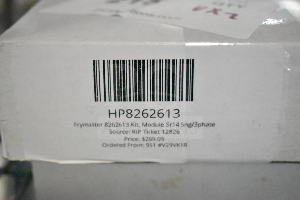 Box labeled "HP8262613 Frymaster 8262613 Kit, Module Sr14 Sng/3phase." New with minor scratches and dents. Price: $209.09.