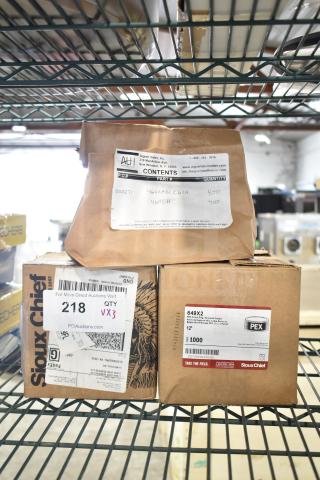 3 brand new scratch and dent items including Regency label holder, Sioux Chief PowerPEX crimp ring, and straight adapter.