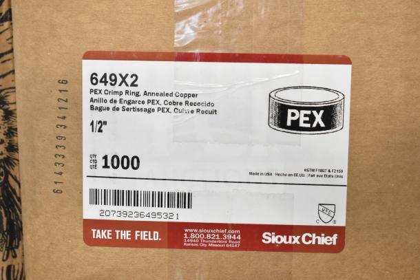 3 brand new items: Regency 6" x 1 1/4" label holder, Sioux Chief PowerPEX 1/2" crimp ring, and Sioux Chief 3/4" adapter.
