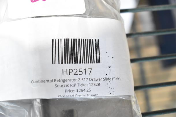 Barcode label showing HP2517 Continental Refrigerator 2-517 Drawer Slide (Pair), with price $254.25.
