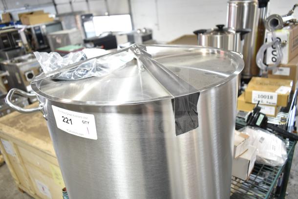 Brand new Vigor SS1 Series 100 Qt. stainless steel stock pot, item 473SSPOT100. Scratch and dent condition, with tag.