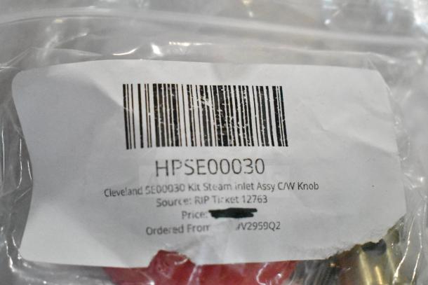 HPSE00030 Cleveland SE00030 Kit Steam Inlet Assembly with Knob in packaging; label showing barcode and source info.