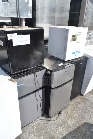 Five mini coolers including Accucold FS24L Freezer and two Galanz models, 115 volts, 1 phase. Visible wear on surfaces.