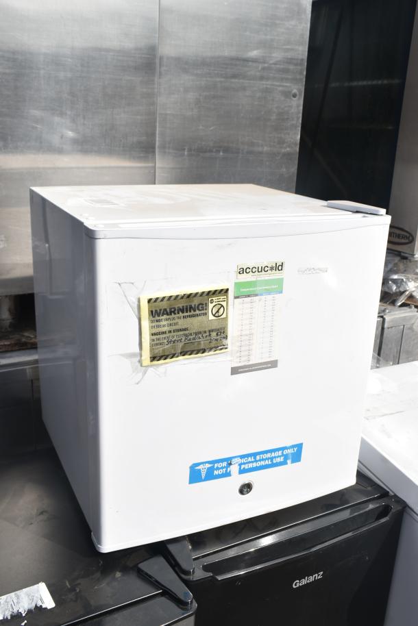 5 mini coolers including Accucold FS24L and Galanz models, 115V, 1-phase. Visible warning labels for medical use.