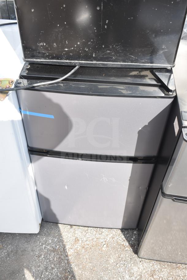 Mini coolers including Accucold FS24L freezer, Galanz GLR33MBKE23, and Galanz GLR31TS1E02. 115 volts, 1 phase. Visible wear.